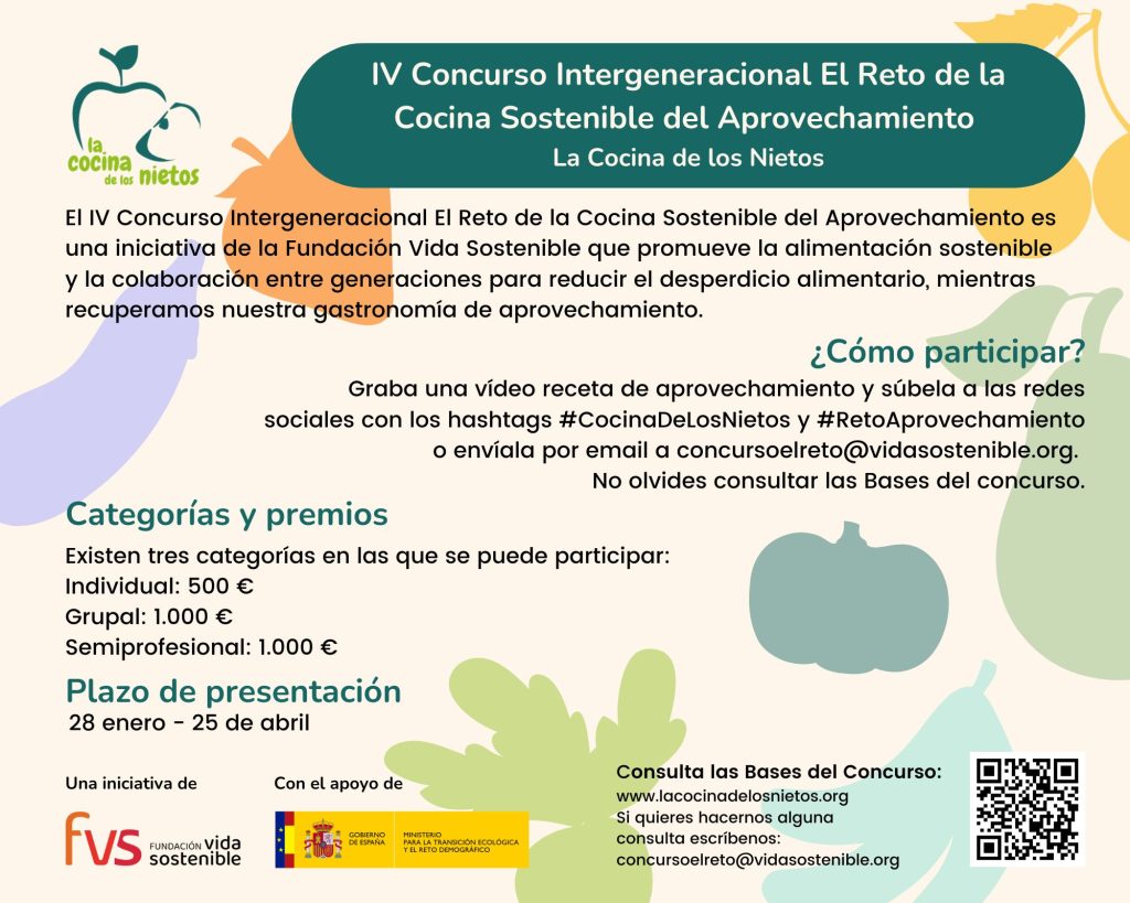 Cartel del IV Concurso Intergeneracional el Reto de la Cocina Sostenible del Aprovechamiento.